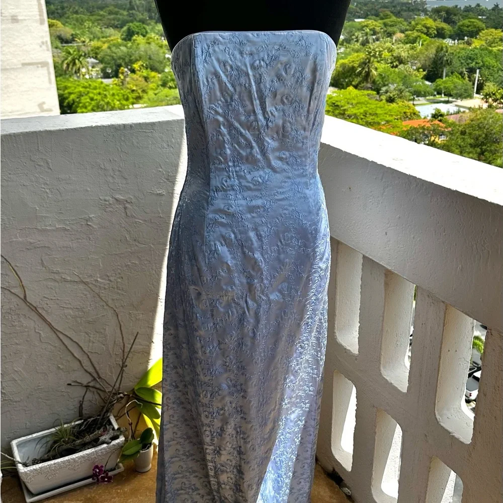 Jessica McClintock Blue Strapless Embroidered Gown Sz 10 Fits 6  NWT Formal Prom - Picture 11 of 13